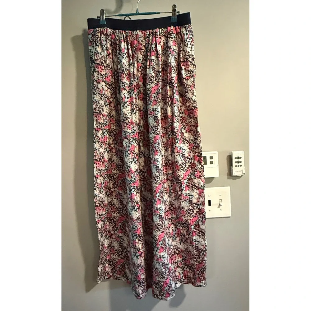Juicy Couture Floral Print Drawstring‎ Waist Maxi Skirt Size S 100% Silk Pullon